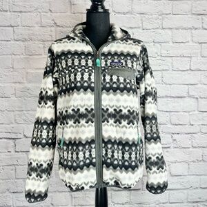 Patagonia Synchilla Lightweight Snap-T Hooded Aztec Jacket Gray White Medium